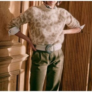 Sezane Cream Leopard Print Sweater